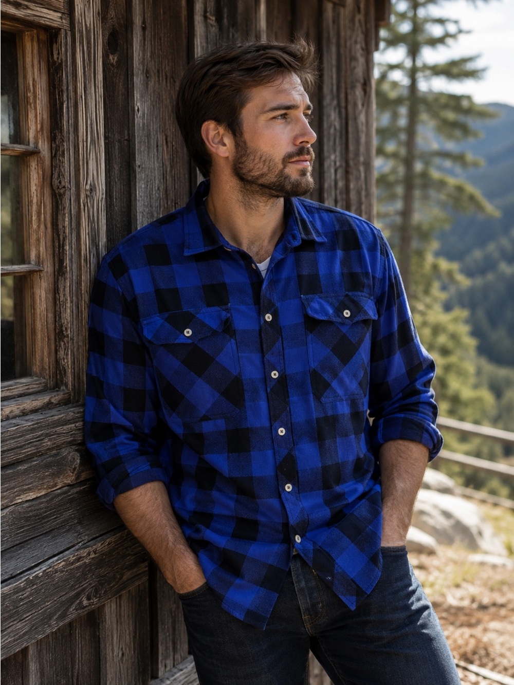 Men’s 2XL Blue Black Buffalo Plaid Flannel Shirt Design in Italy Lumberjack Grun